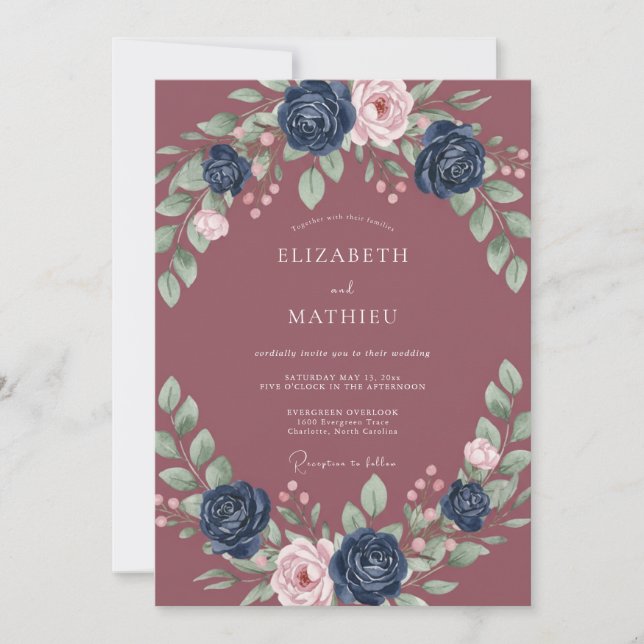 Convites Casamento Pétala Índigo Malva (Frente)