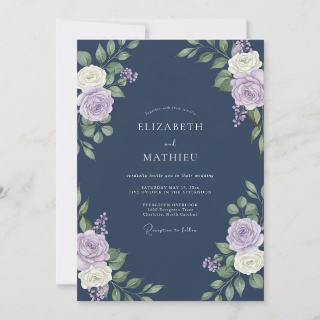 Convites Casamento Pétala Índigo Malva (Frente)