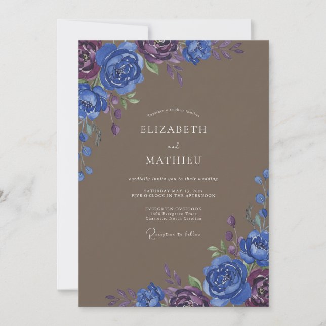 Convites Casamento Pétala Índigo Taupe (Frente)