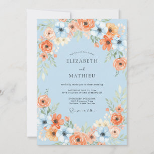 Convites Casamento Pétala Laranja Azul Celeste Flor Silvest