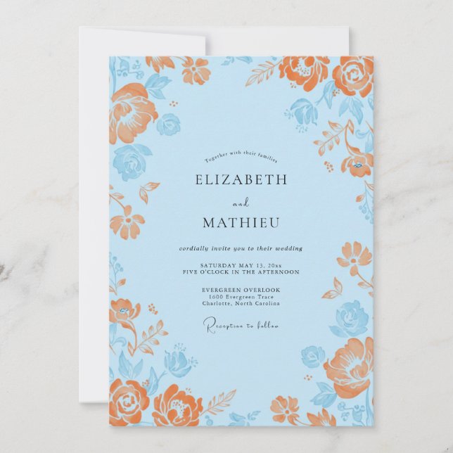 Convites Casamento Pétala Laranja Azure (Frente)