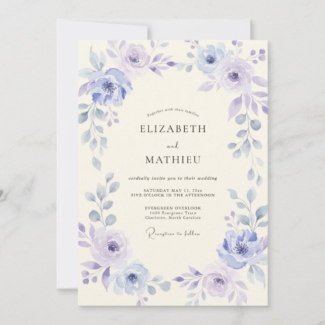 Convites Casamento Pétala Lavanda Azul-marinho (Frente)
