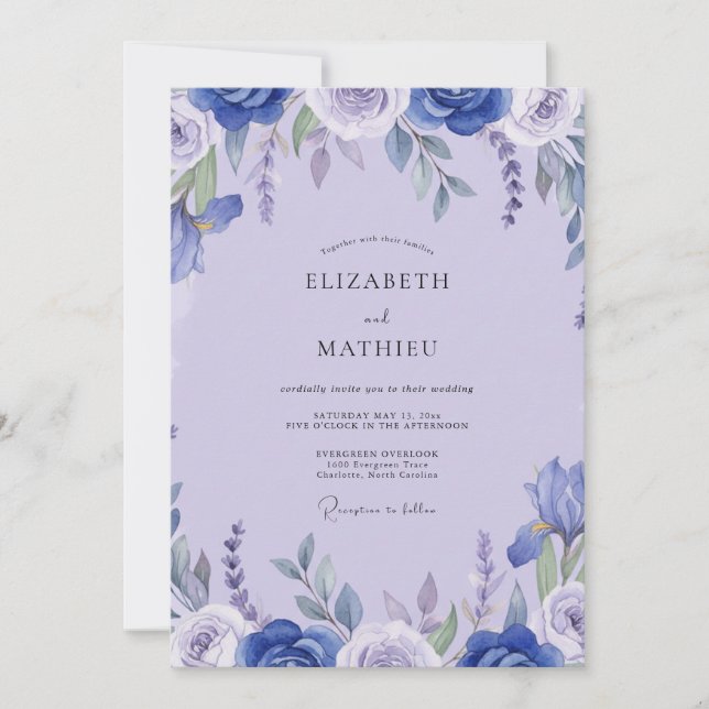 Convites Casamento Pétala Lavanda Cobalto (Frente)
