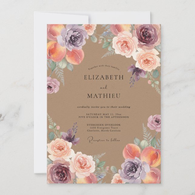 Convites Casamento Pétala Lavanda Mocha (Frente)