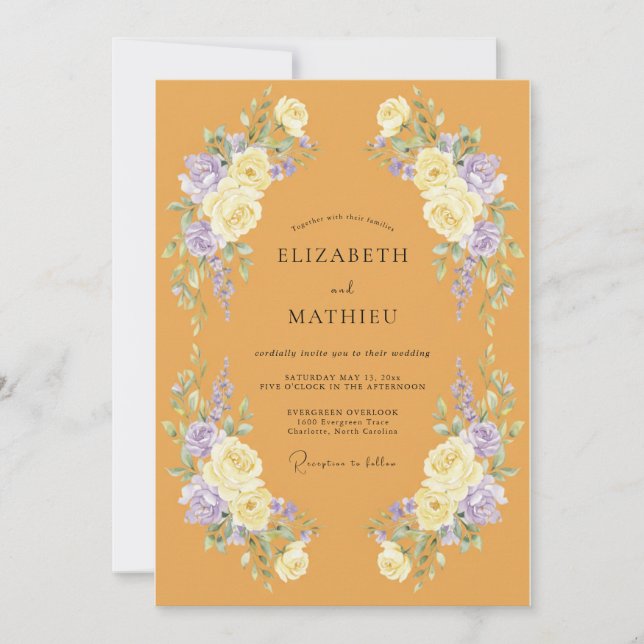 Convites Casamento Pétala Lilás Âmbar (Frente)