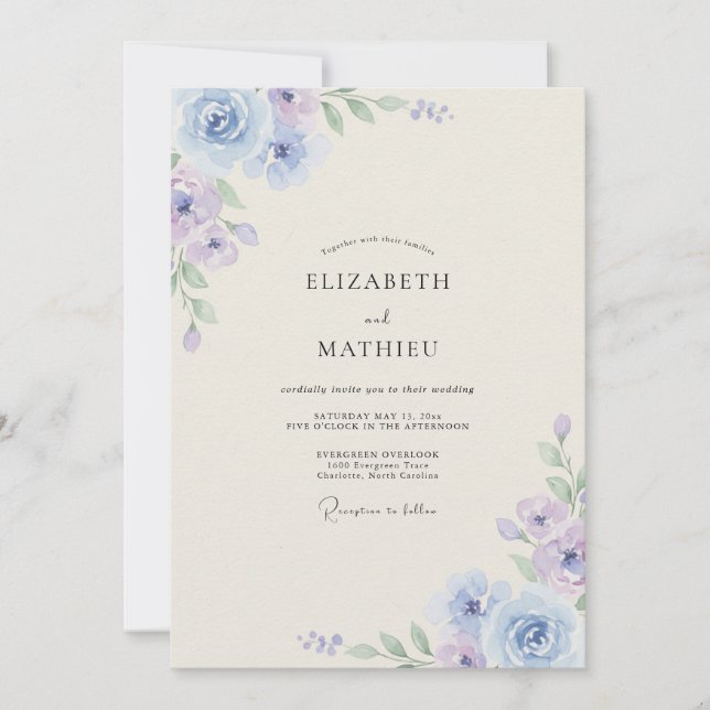 Convites Casamento Pétala Lilás Celeste (Frente)