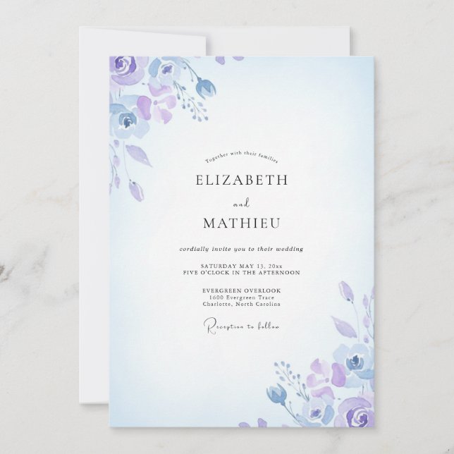 Convites Casamento Pétala Lilás Centáurea (Frente)