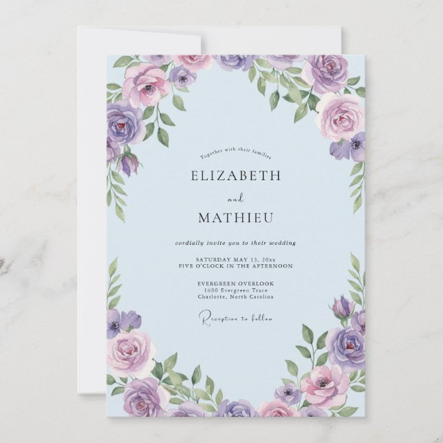 Convites Casamento Pétala Lilás Céu (Frente)