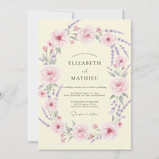 Convites Casamento Pétala Lilás Creme (Frente)