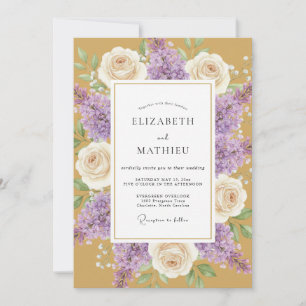 Convites Casamento Pétala Lilás Dourado