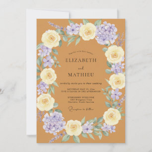 Convites Casamento Pétala Lilás Dourado Quente