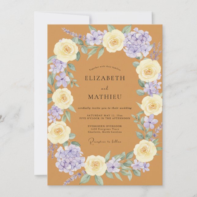 Convites Casamento Pétala Lilás Dourado Quente (Frente)