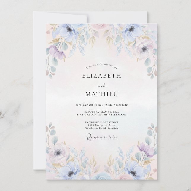 Convites Casamento Pétala Lilás em Pó (Frente)
