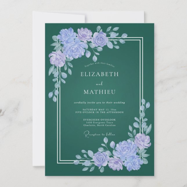 Convites Casamento Pétala Lilás Esmeralda (Frente)