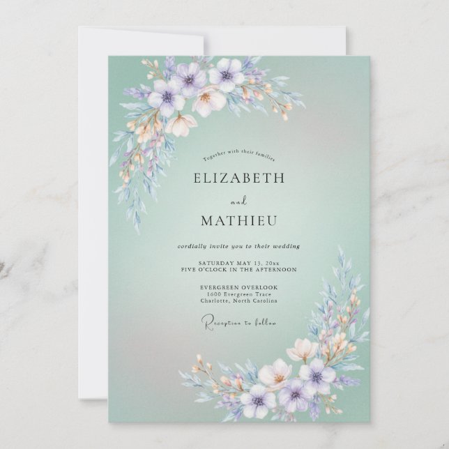 Convites Casamento Pétala Lilás Espuma do Mar (Frente)