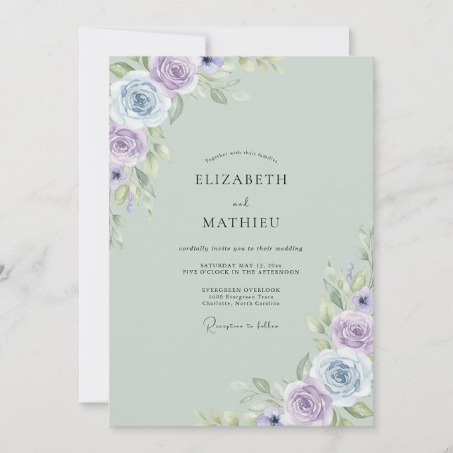 Convites Casamento Pétala Lilás Macia Menta (Frente)