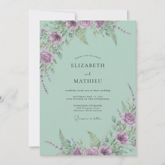 Convites Casamento Pétala Lilás Menta (Frente)