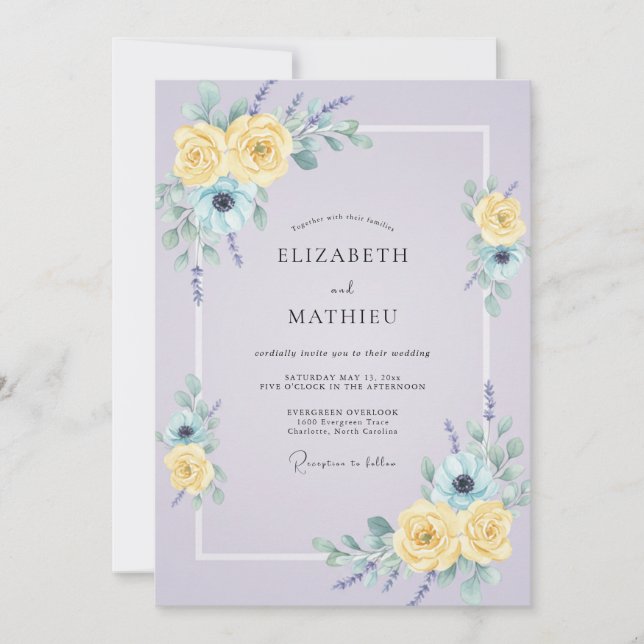 Convites Casamento Pétala Lilás Pálido (Frente)