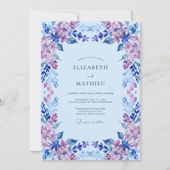 Convites Casamento Pétala Lilás Pálido Periwinkle (Frente)