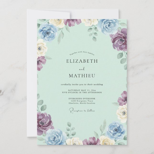 Convites Casamento Pétala Lilás Roxo-azulado (Frente)