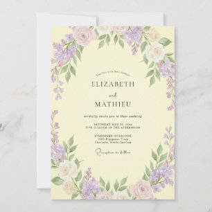 Convites Casamento Pétala Lilás Suave Amarelo Pálido