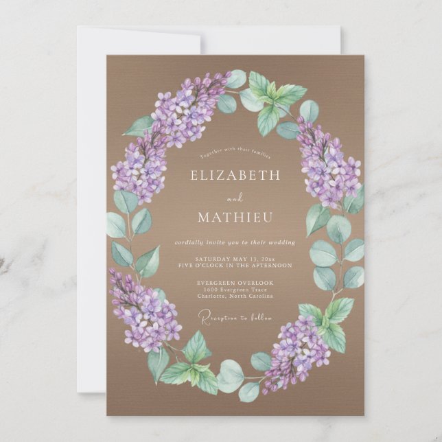 Convites Casamento Pétala Lilás Toupeira (Frente)