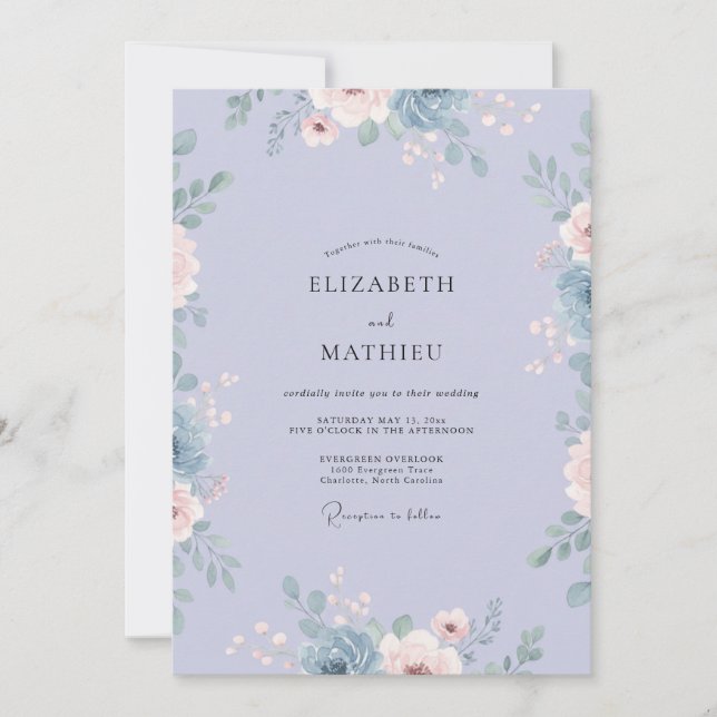 Convites Casamento Pétala Macia Periwinkle (Frente)