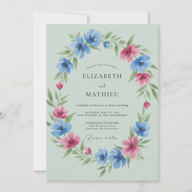 Convites Casamento Pétala Magenta Centáurea (Frente)