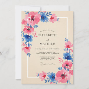 Convites Casamento Pétala Magenta Cobalto Prensado