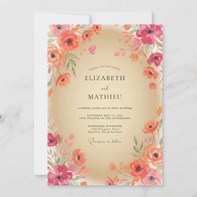 Convites Casamento Pétala Magenta Coral (Frente)