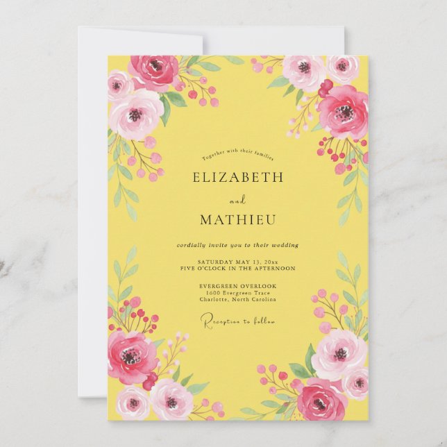 Convites Casamento Pétala Magenta Ensolarado (Frente)