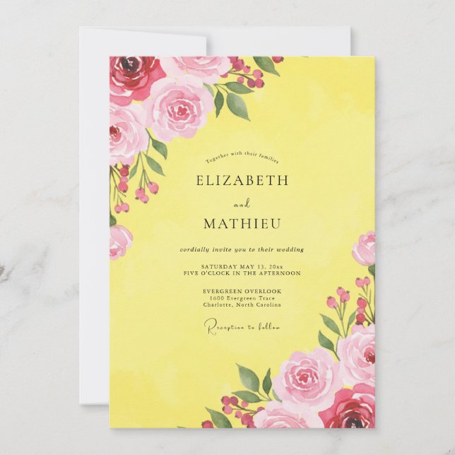Convites Casamento Pétala Magenta Limão (Frente)