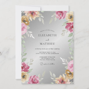 Convites Casamento Pétala Magenta Prata