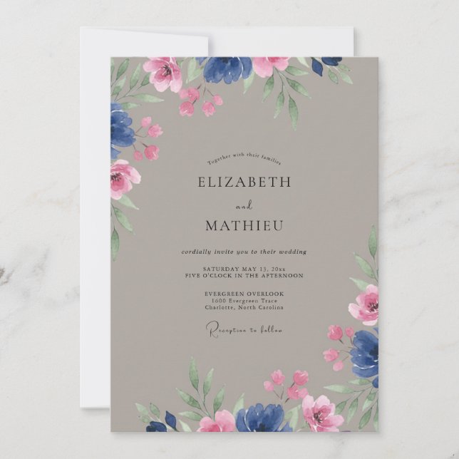 Convites Casamento Pétala Magenta Taupe (Frente)