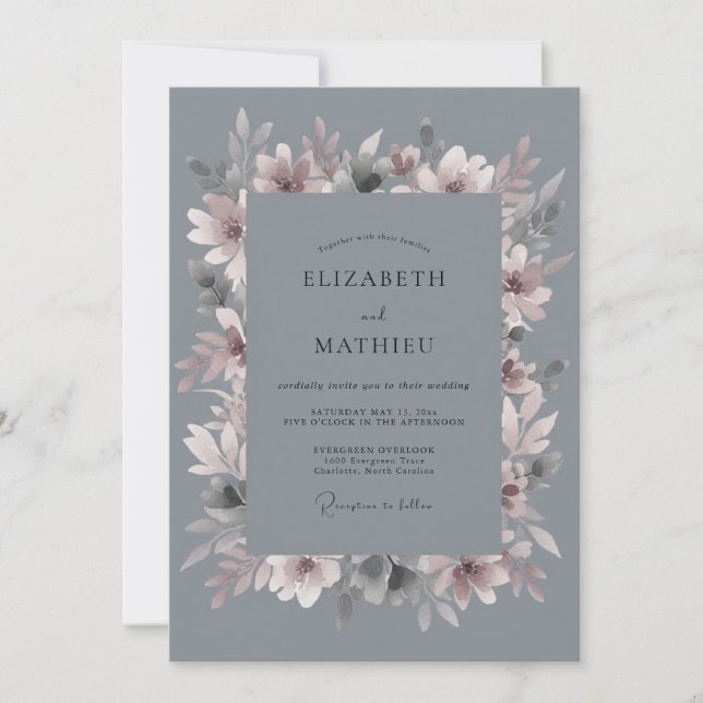 Convites Casamento Pétala Malva Ardósia (Frente)