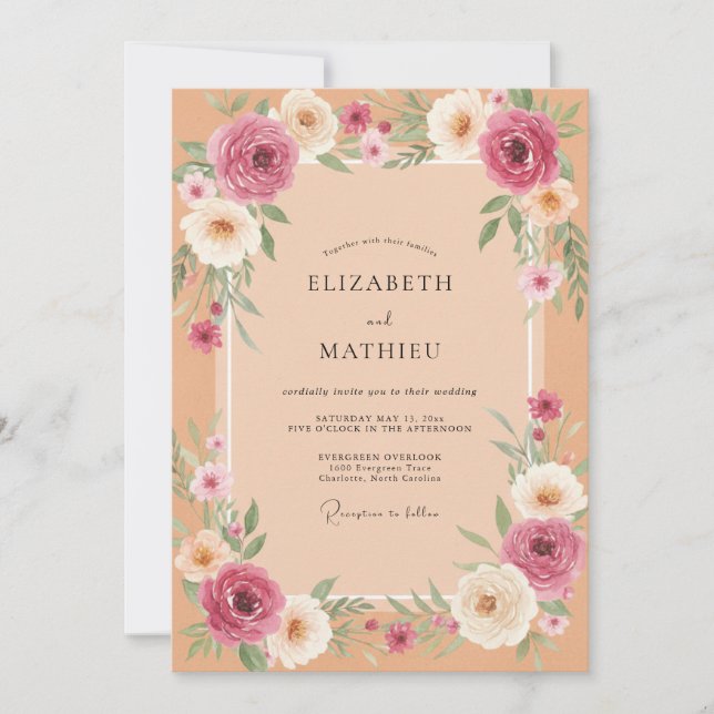 Convites Casamento Pétala Malva Damasco (Frente)