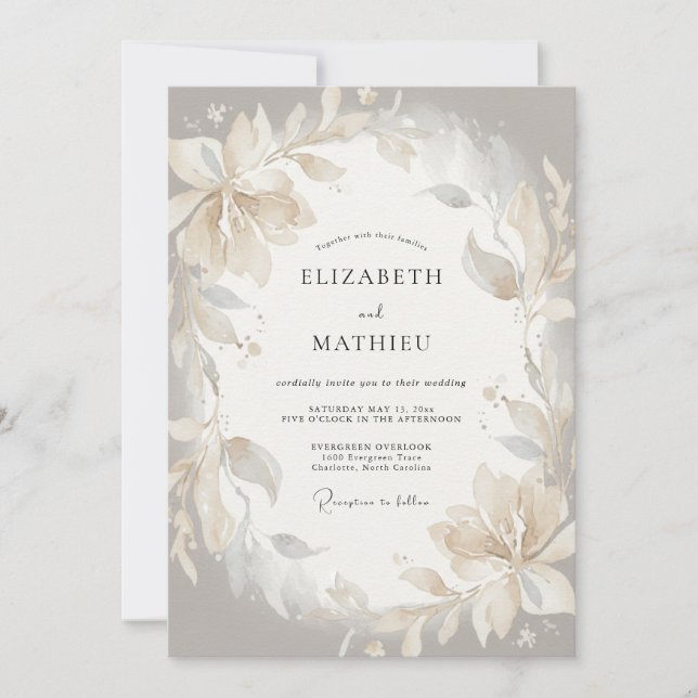 Convites Casamento Pétala Marfim Champanhe (Frente)