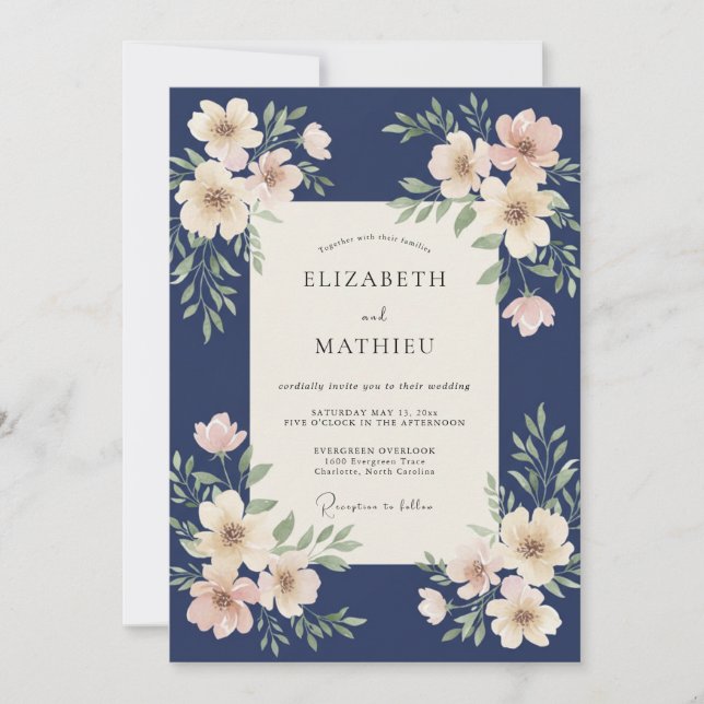 Convites Casamento Pétala Marfim Meia-Noite (Frente)