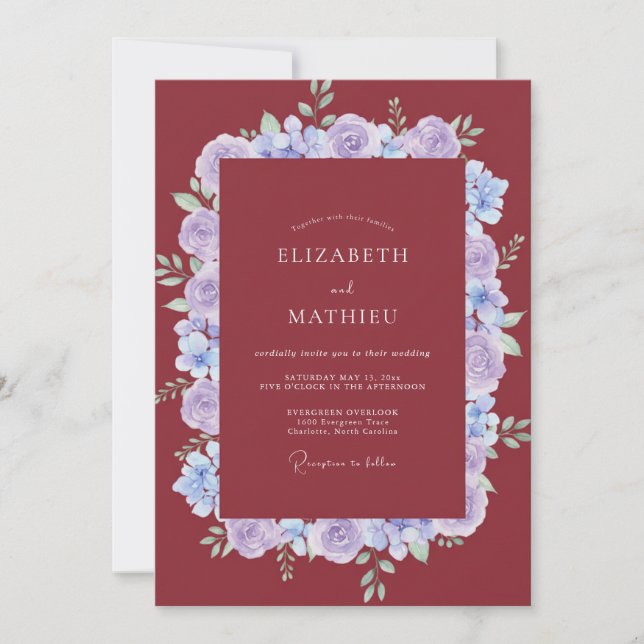 Convites Casamento Pétala Marinho Roxo (Frente)