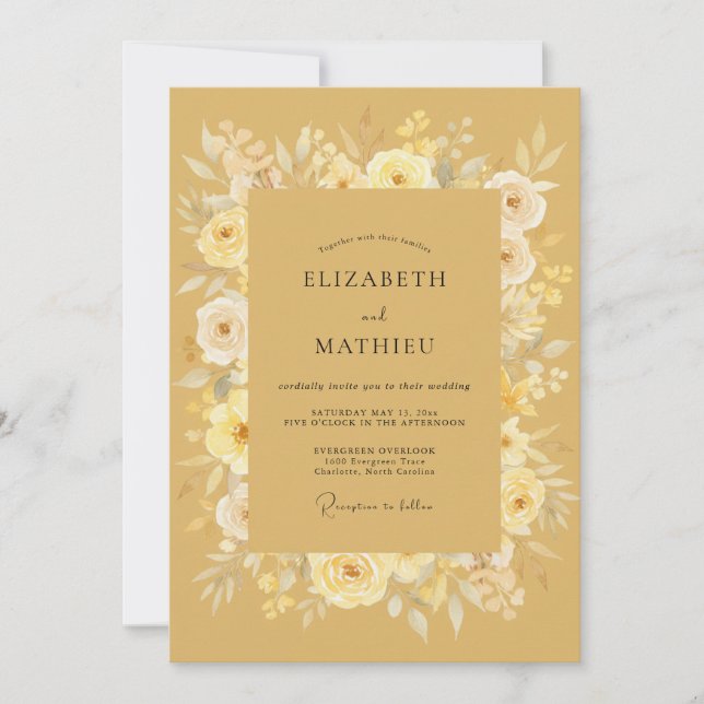 Convites Casamento Pétala Ocre Dourado (Frente)