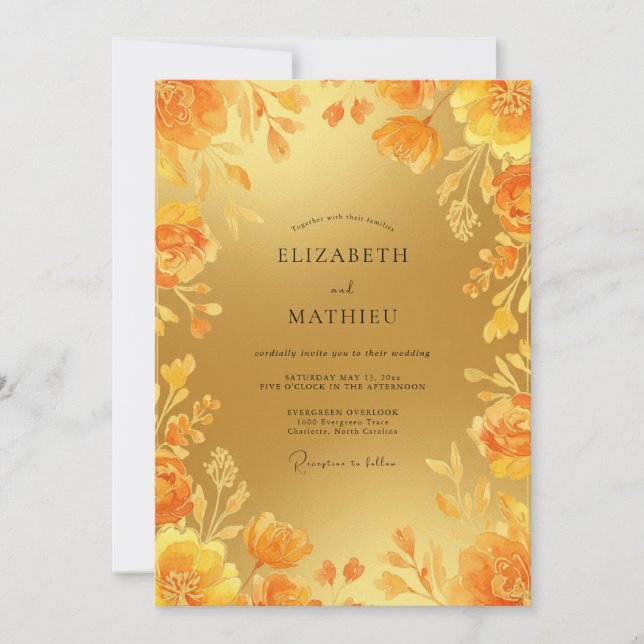 Convites Casamento Pétala Ocre Dourado (Frente)