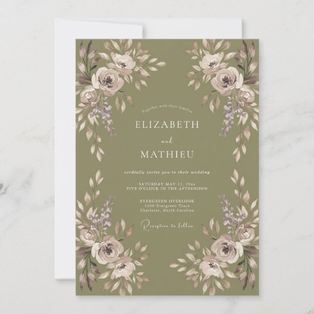 Convites Casamento Pétala Oliva Malva (Frente)