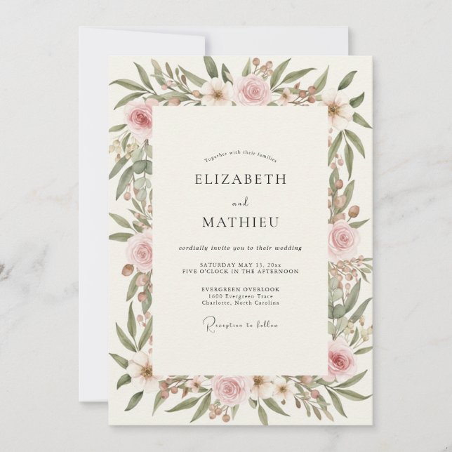 Convites Casamento Pétala Oliva Rosada (Frente)