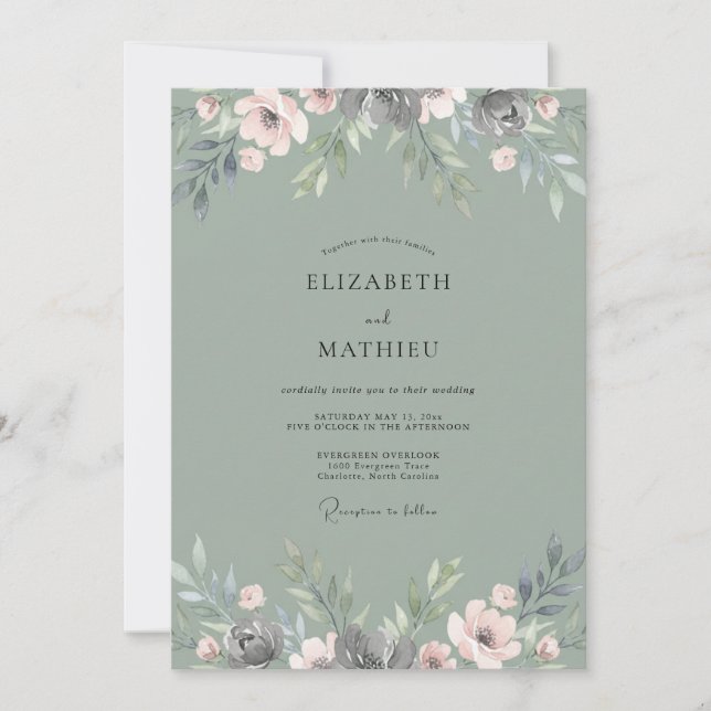 Convites Casamento Pétala Oliva Suave (Frente)