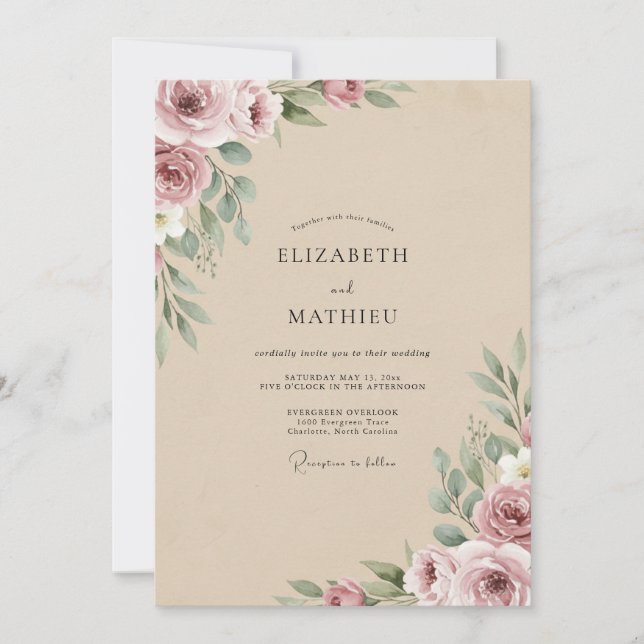 Convites Casamento Pétala Pintada Champanhe (Frente)