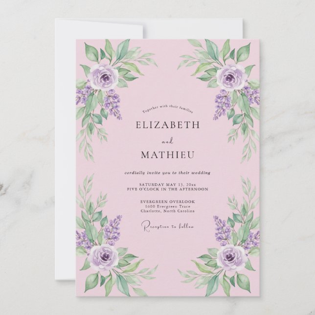 Convites Casamento Pétala Pintada de Ameixa (Frente)