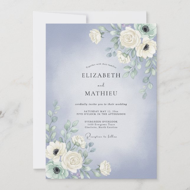 Convites Casamento Pétala Pintada de Azul-Pervinca (Frente)