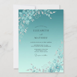 Convites Casamento Pétala Pintada de Azul-Verde