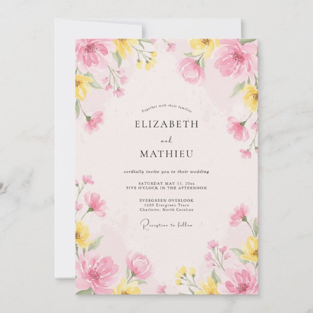 Convites Casamento Pétala Pintada de Bege Rosado (Frente)