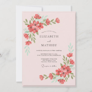 Convites Casamento Pétala Pintada de Coral Rosado